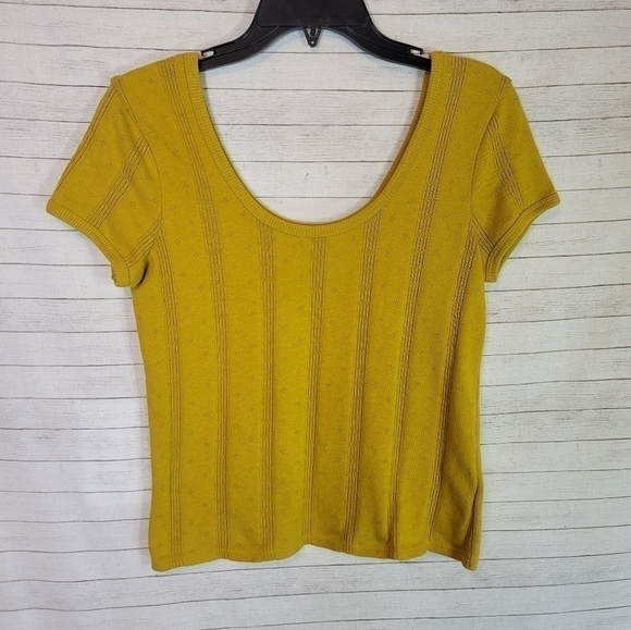 Madewell Pointelle Ribbed Tee in Golden Meadow, sz Small - Picture 2 of 11